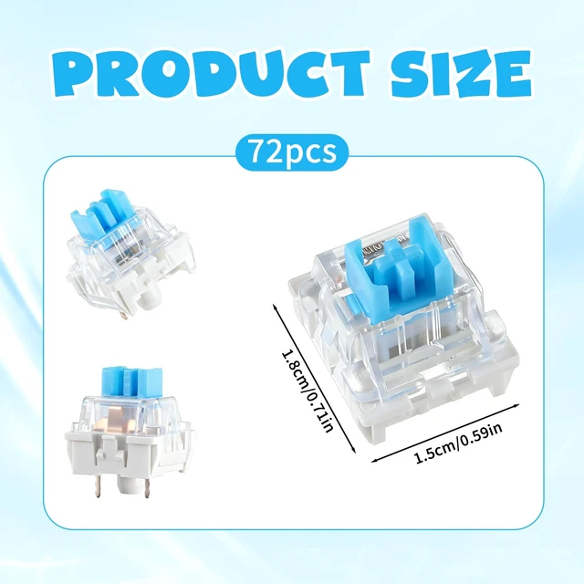 Alt view image 2 of 7 - Mechanical Keyboard Switches, 72 Pcs 3 PIN Blue Keyboard Clicker | Replacement Dustproof Waterproof Keyboards Clicky Switches for Most Gaming Keyboards