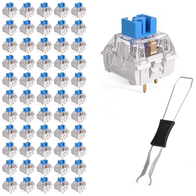 Main image of 55 Pcs Blue 3 Pin Clicky Tactile Mechanical Keyboard Switches, MX Compatible DIY Replacement Kit with Switch Puller, for Beginners Keyboard Users