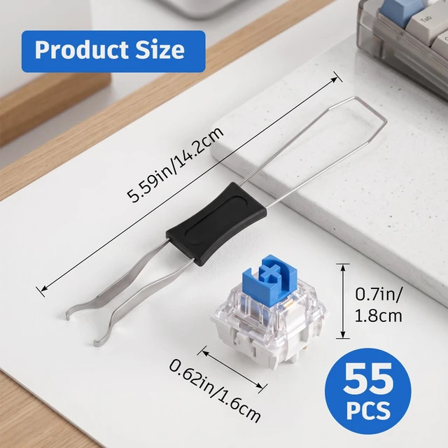 Alt view image 2 of 7 - 55 Pcs Blue 3 Pin Clicky Tactile Mechanical Keyboard Switches, MX Compatible DIY Replacement Kit with Switch Puller, for Beginners Keyboard Users