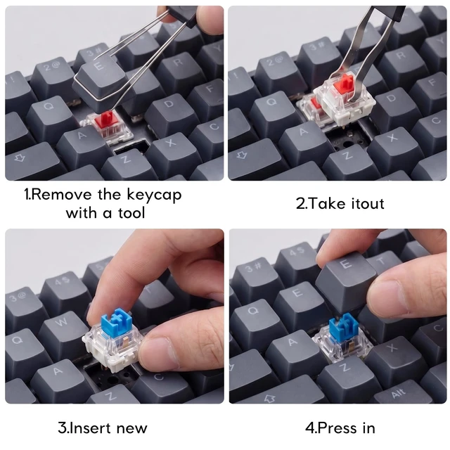 Alt view image 5 of 7 - 55 Pcs Blue 3 Pin Clicky Tactile Mechanical Keyboard Switches, MX Compatible DIY Replacement Kit with Switch Puller, for Beginners Keyboard Users