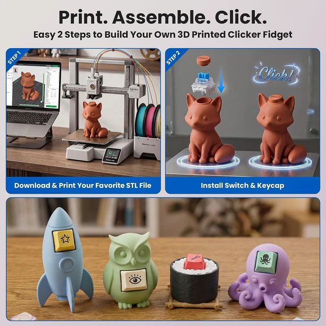 Alt view image 7 of 7 - 75PCS Keyboard Clickers for 3D Prints, Clicky Mechanical Keyboard Switches | Crisp Clicks&Strong Tactile Feedback, Perfect for Typing Keyboard and 3D Printed Fidgets, Extra 10 Key Rings for