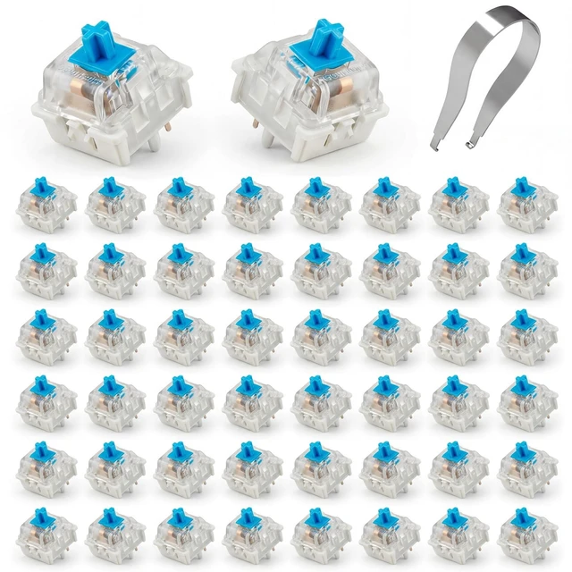 Main image of 52PCS Mechanical Keyboard Switches& Tool,3 Pin Blue Clicky Switches | MX style structure,Dustproof Key Clicker Replacement for Gaming Keyboards, DIY Keyboard Builds & Office Typing
