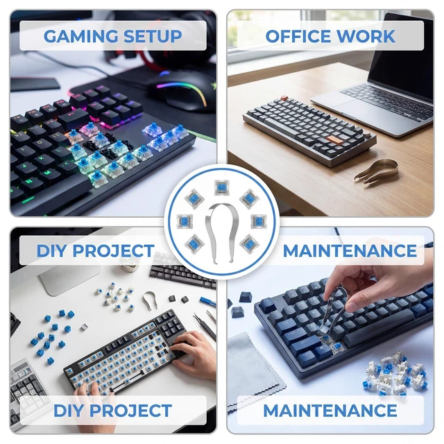 Alt view image 5 of 7 - 52PCS Mechanical Keyboard Switches& Tool,3 Pin Blue Clicky Switches | MX style structure,Dustproof Key Clicker Replacement for Gaming Keyboards, DIY Keyboard Builds & Office Typing