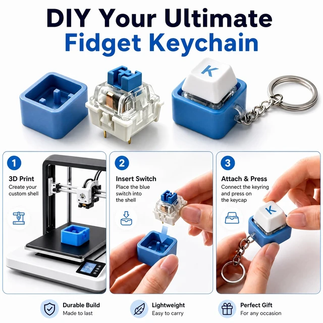 Alt view image 6 of 7 - 72PCS Clickers for 3D Prints Blue Mechanical Switches 3-Pin Clicky Keyboard | Fidget Insert Replacement Dustproof Tactile Key Switch MX Compatible Gaming DIY Keychain Accessories Set