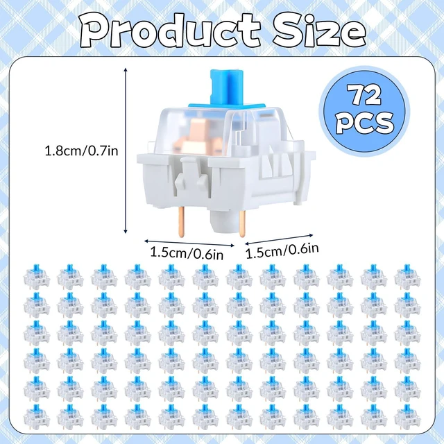 Alt view image 2 of 7 - 72 PCS Mechanical Keyboard Switch 3 Pin Keyboard Clicker Blue Switch Replacement for LED Mechanical Gaming Keyboards