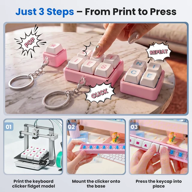 Alt view image 4 of 7 - 75PCS Clickers for 3D Prints,3-Pin Mechanical Keyboard Switches Replacement | Crisp Clicks & Strong Tactile Bump, Perfect for Gaming Keyboard and 3D Printed Fidgets, Extra 15 Key Rings for DIY