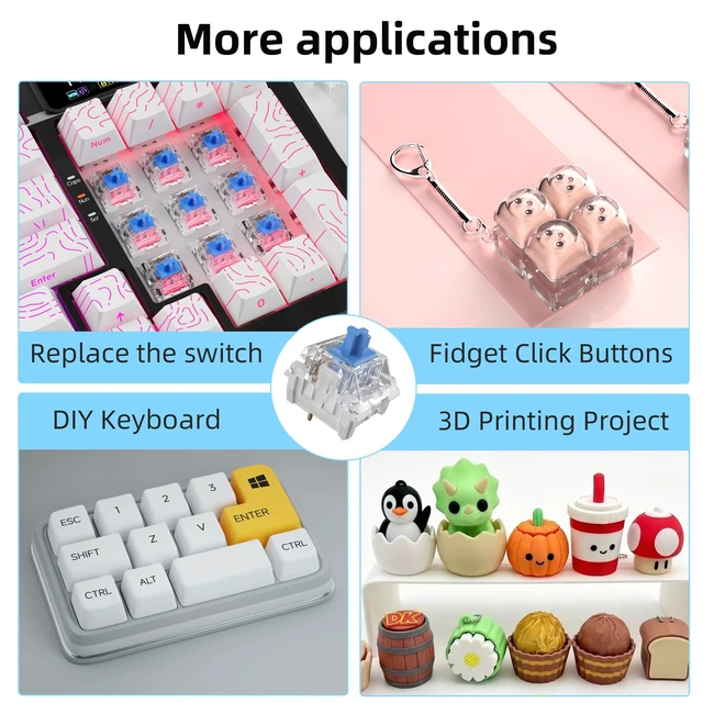 Alt view image 6 of 6 - Zhouwang 45pcs Clickers for 3D Prints Blue Clicky Keyboard Switches | 3 Pin 50gf Accurate Typing Dustproof Pre Lubed Key Switch for Mechanical Gaming Keyboard and 3D Printed Clicker Fidget