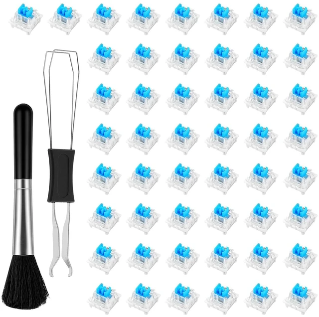 Main image of 50 Pcs Blue Mechanical Keyboard Switches with Switch Puller and Brush 3-Pin Clicky Key Switches Dustproof DIY Replacement Kit for Gaming Keyboards Typists Gamers
