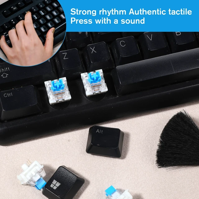 Alt view image 6 of 7 - 50 Pcs Blue Mechanical Keyboard Switches with Switch Puller and Brush 3-Pin Clicky Key Switches Dustproof DIY Replacement Kit for Gaming Keyboards Typists Gamers