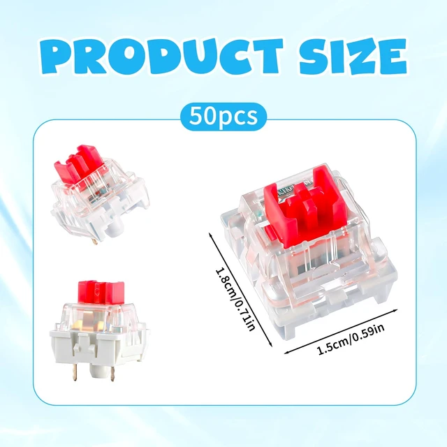 Alt view image 2 of 7 - Keyboard Clicker for 3D Prints, 50 Pcs 3 PIN Mechanical Keyboard Switches | Red Replacement Dustproof Clicker Fidget with Key Puller for Most Gaming Keyboards