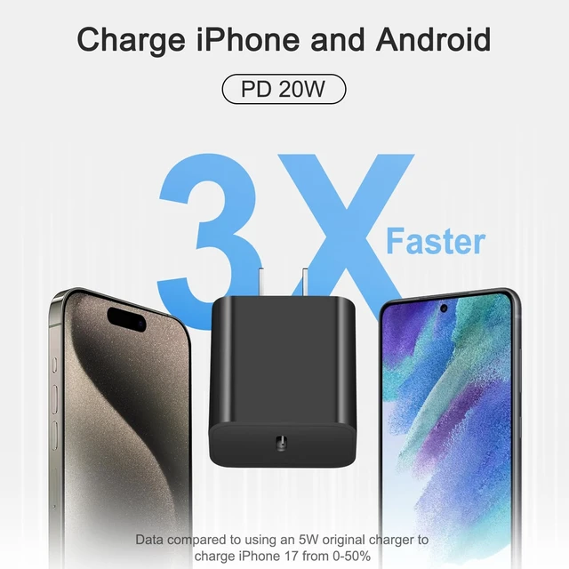 Alt view image 2 of 6 - iPhone 17 16 15 Charger 3 Pack 20W iPhone Charger Fast Charging | USB C Charger Block Type C Chargers 10FT Cord for iPhone 17/17 Plus/17 Pro Max/16 Pro Max/15 Max/14Max(Balck)