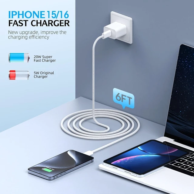 Alt view image 2 of 7 - iPhone 17 16 Charger,2Pack USB C Fast Charger Apple Charge Type C Fast Charging Block&6FT USB C to C Woven Cable Cord for iPhone 17 Pro Max/17 Pro/Air/16 Plus/16E/15 Series/iPad Pro/Air/Mini