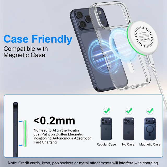 Alt view image 4 of 7 - Charger Pad 25W iPhone Magnetic Fast Charging for iPhone 18Pro Max | 17 Pro Max Air 17e 16 Pro 16 Plus 15 14 13 12,Galaxy S26 Ultra S25FE,Android, with 30W USB-C Adapter, Compatible with MagSafe