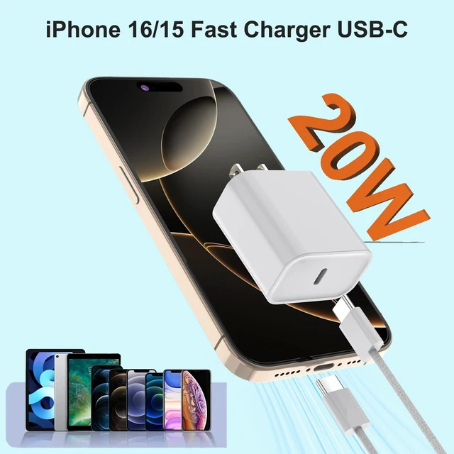 Alt view image 2 of 7 - 10FT iPhone 17 16 Charger Fast Charging,2Pack 20W TypeC Chargers USBC Block | 10Foot USB C to USB C Woven Cable Apple iPhone 17 Pro Charger for iPhone 17 Pro Max/17e/Air/16 Plus/16 Pro/16 Pro Max/15