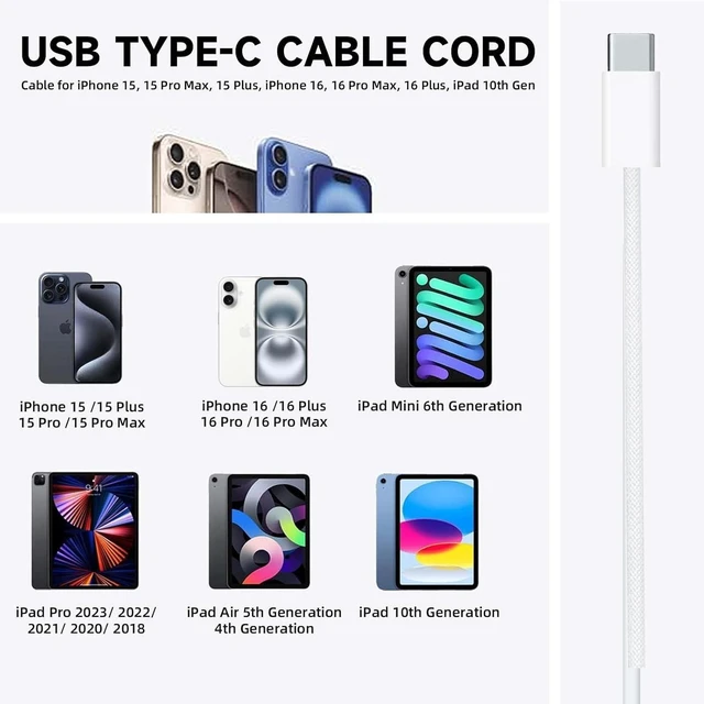 Alt view image 3 of 6 - 20W Fast Charger for iPhone 18 16E 17 Air 15/16 Pro Max, AirPods 5/4 4th, Airpods Pro 3 2 2nd,Beats Solo 4/Pill 2024/Powerbeats Pro 3 2 USB TPYE C Charging Cord Compatible Apple TV Remote, Ipad 11 12