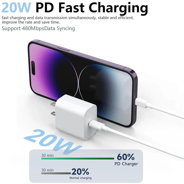 Alt view image 4 of 6 - 20W Fast Charger for iPhone 18 16E 17 Air 15/16 Pro Max, AirPods 5/4 4th, Airpods Pro 3 2 2nd,Beats Solo 4/Pill 2024/Powerbeats Pro 3 2 USB TPYE C Charging Cord Compatible Apple TV Remote, Ipad 11 12