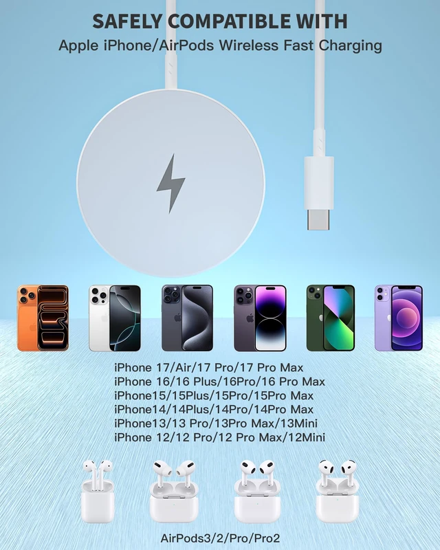 Alt view image 7 of 7 - Magnetic Charger,2Pack Fast Apple Mag-Safe Charger iPhone Magnetic | Magnet Charging Pad Flat Mag Safe Charging for iPhone 17Pro Max/16 Pro Max/16Pro/16/15Pro Max/15 Plus/14/13/12/AirPods Pro3/2