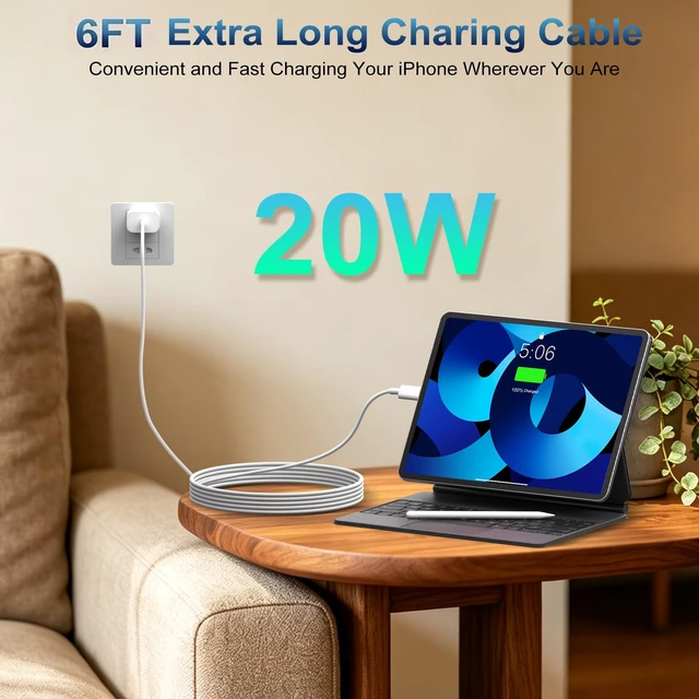 Alt view image 6 of 7 - iPhone 17 16 Pro Charger Fast Charging,2Pack 20W Quick USB C Charger Block Type C Chargers Fast Charging,6FT USBC Charging Cable Cord for iPhone 17 Pro/17 ProMax/17 Air/16/16 ProMax/16e/15 Pro/15 Plus