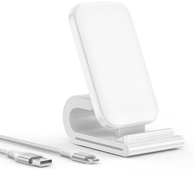 Main image of Wireless Charger Stand for iPhone 17 18Pro Max 16 Pro 15 Plus 14 13 Mini 12 | Fast Cordless Phone Charging Station Dock, Desktop Wire Less Charger Pad Holder, Case Friendly, Hands-Free Facetime, White