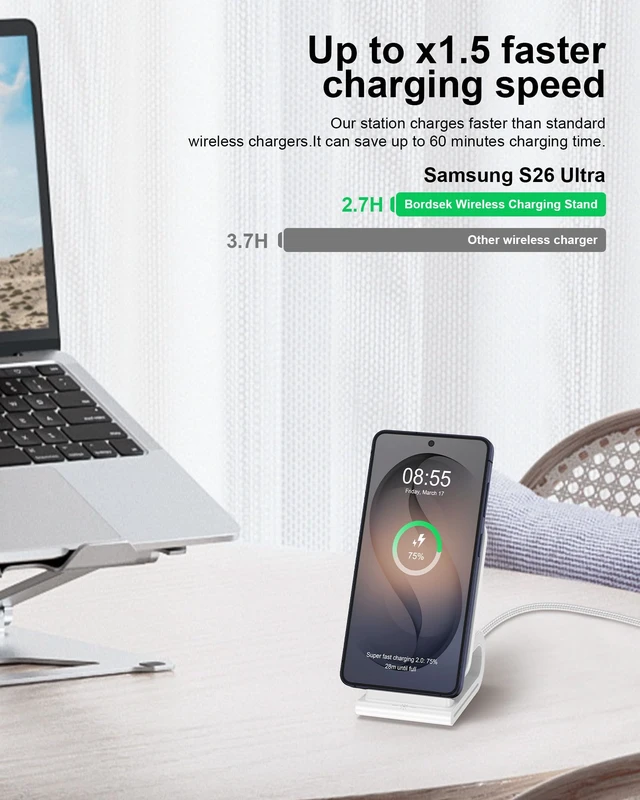 Alt view image 2 of 7 - Wireless Charger Stand for iPhone 17 18Pro Max 16 Pro 15 Plus 14 13 Mini 12 | Fast Cordless Phone Charging Station Dock, Desktop Wire Less Charger Pad Holder, Case Friendly, Hands-Free Facetime, White