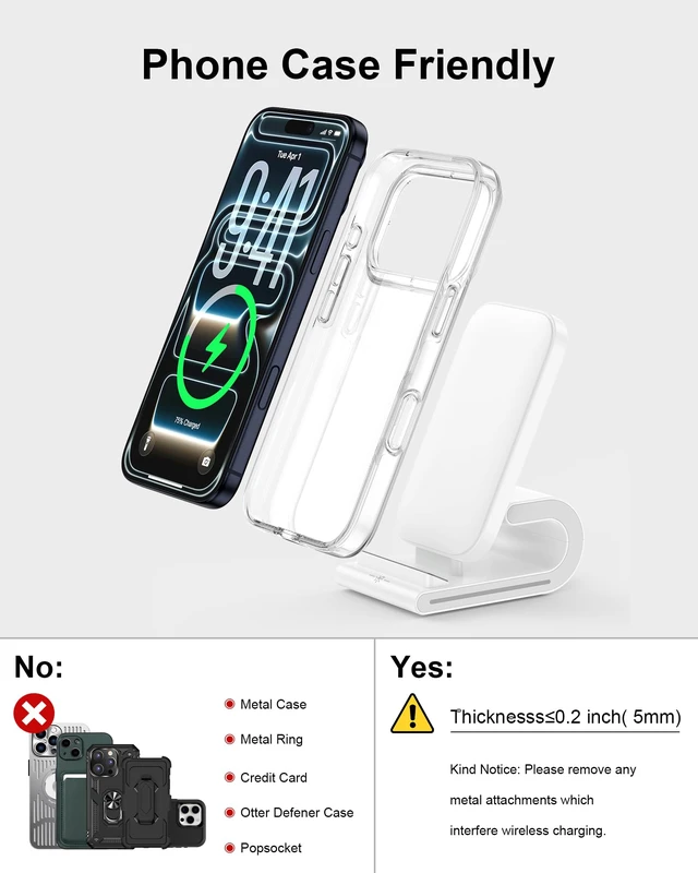 Alt view image 3 of 7 - Wireless Charger Stand for iPhone 17 18Pro Max 16 Pro 15 Plus 14 13 Mini 12 | Fast Cordless Phone Charging Station Dock, Desktop Wire Less Charger Pad Holder, Case Friendly, Hands-Free Facetime, White