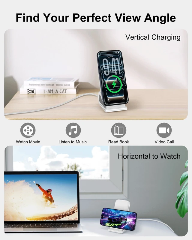 Alt view image 5 of 7 - Wireless Charger Stand for iPhone 17 18Pro Max 16 Pro 15 Plus 14 13 Mini 12 | Fast Cordless Phone Charging Station Dock, Desktop Wire Less Charger Pad Holder, Case Friendly, Hands-Free Facetime, White