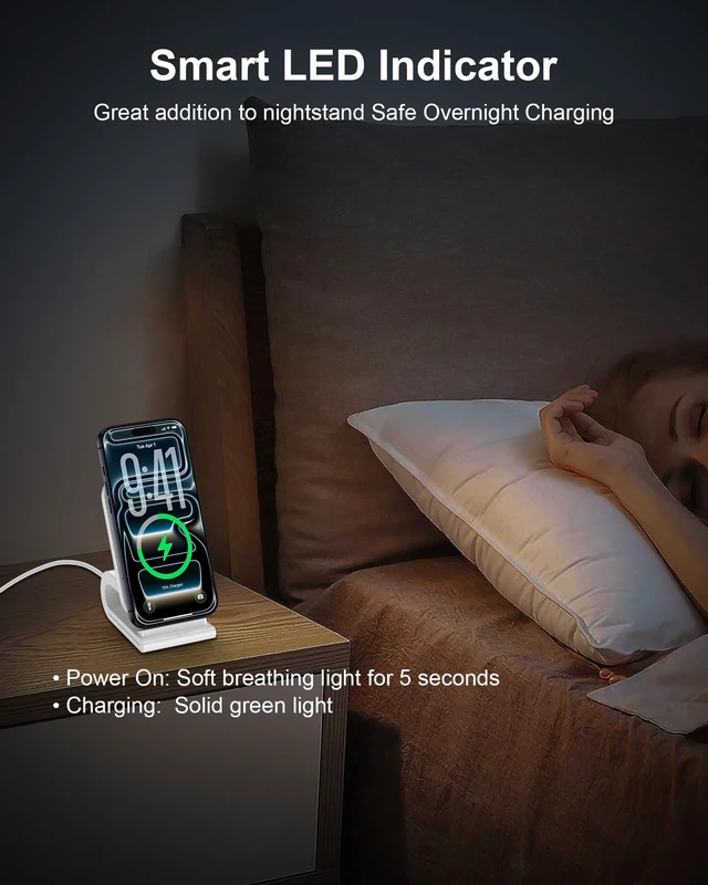Alt view image 6 of 7 - Wireless Charger Stand for iPhone 17 18Pro Max 16 Pro 15 Plus 14 13 Mini 12 | Fast Cordless Phone Charging Station Dock, Desktop Wire Less Charger Pad Holder, Case Friendly, Hands-Free Facetime, White