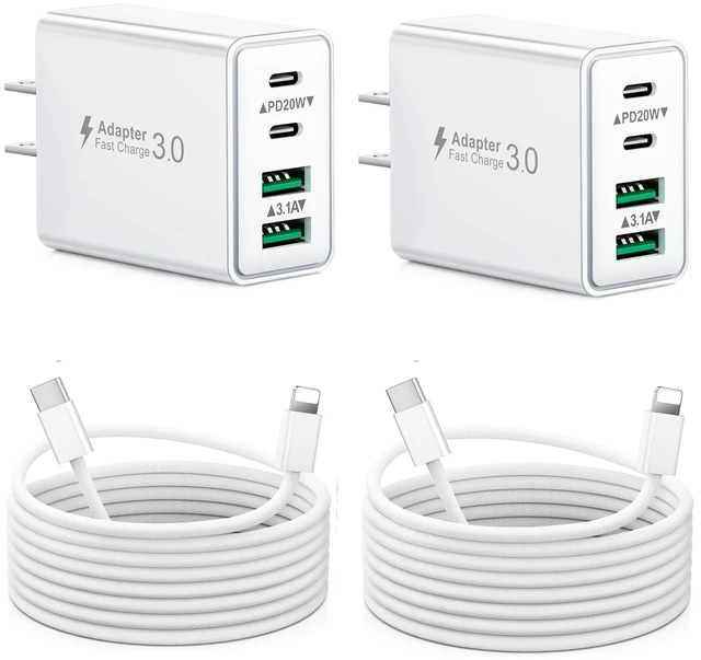 Main image of 2-Pack iPhone 14 13 Charger Fast Charging, 40W 4-Port USB C Chargers Block with 6FT USB C to Lightning Cable for iPhone 14 13 12 11 Pro Max XS XR X 8, Multi Wall Plug Power Adapter Charging Box