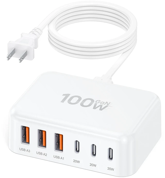Main image of 100W 6 in 1 USB Charger, 50% Smaller Charging Station for Multiple Devices | Fast Charging Blocks with Type C Port, USB Charging Hub Organizer Power Strip for iPhone,Samsung,Ipad,Kindle,Travel