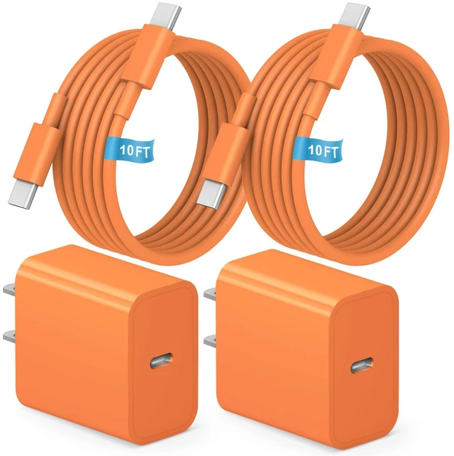 Main image of for iPhone 18 17 16 15 Charger Fast Charging 10FT Cord 20W USBC Cube Orange | 10FT Extra Long Cable with 2Pack 20W Block for iPhone 18/18Pro/18Pro Max/17/17Pro/17Pro Max/16/15/Duo