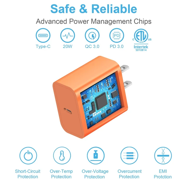 Alt view image 4 of 7 - for iPhone 18 17 16 15 Charger Fast Charging 10FT Cord 20W USBC Cube Orange | 10FT Extra Long Cable with 2Pack 20W Block for iPhone 18/18Pro/18Pro Max/17/17Pro/17Pro Max/16/15/Duo