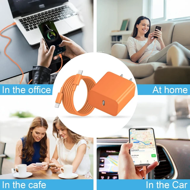 Alt view image 5 of 7 - for iPhone 18 17 16 15 Charger Fast Charging 10FT Cord 20W USBC Cube Orange | 10FT Extra Long Cable with 2Pack 20W Block for iPhone 18/18Pro/18Pro Max/17/17Pro/17Pro Max/16/15/Duo