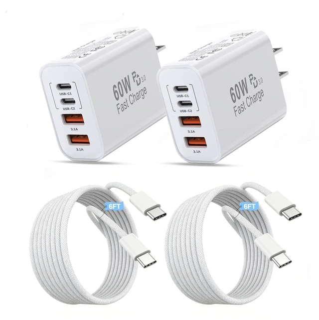 Main image of iPhone Charger Fast Charging,Apple 60W USB C Charger 4Port USB A/C Apple Charger Block Multiport Adapter 6FT USB C to C Cable Cord for iPhone Duo/18 ProMax/18Pro/Air/17ProMax/17/16ProMax/16E/16/15Plus