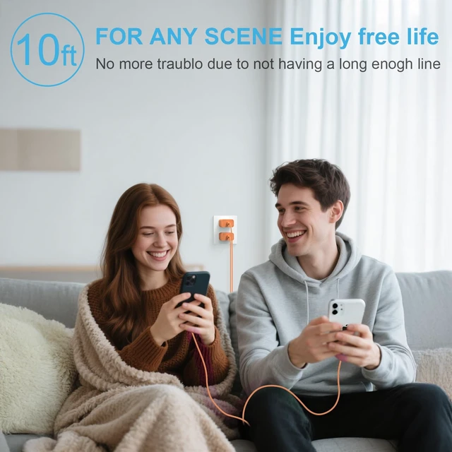 Alt view image 7 of 7 - for iPhone 18 17 16 15 Charger Fast Charging 10FT Cord 20W USBC Cube Orange | 10FT Extra Long Cable with 2Pack 20W Block for iPhone 18/18Pro/18Pro Max/17/17Pro/17Pro Max/16/15/Duo