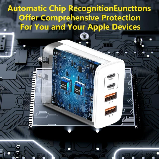 Alt view image 5 of 7 - iPhone Charger Fast Charging,Apple 60W USB C Charger 4Port USB A/C Apple Charger Block Multiport Adapter 6FT USB C to C Cable Cord for iPhone Duo/18 ProMax/18Pro/Air/17ProMax/17/16ProMax/16E/16/15Plus