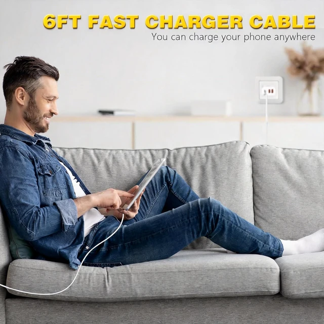 Alt view image 7 of 7 - iPhone Charger Fast Charging,Apple 60W USB C Charger 4Port USB A/C Apple Charger Block Multiport Adapter 6FT USB C to C Cable Cord for iPhone Duo/18 ProMax/18Pro/Air/17ProMax/17/16ProMax/16E/16/15Plus