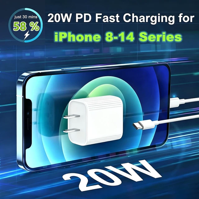 Alt view image 2 of 7 - iPhone Fast Charger Cable,Fast Charger iPhone 20W PD USB C Wall Charger Type C Power Adapter Lightning Cable Fast Charging Plug Compatible with iPhone14/13 Pro/12/11/XS/Max/XR/X/8 Plus/SE 2022,iPad