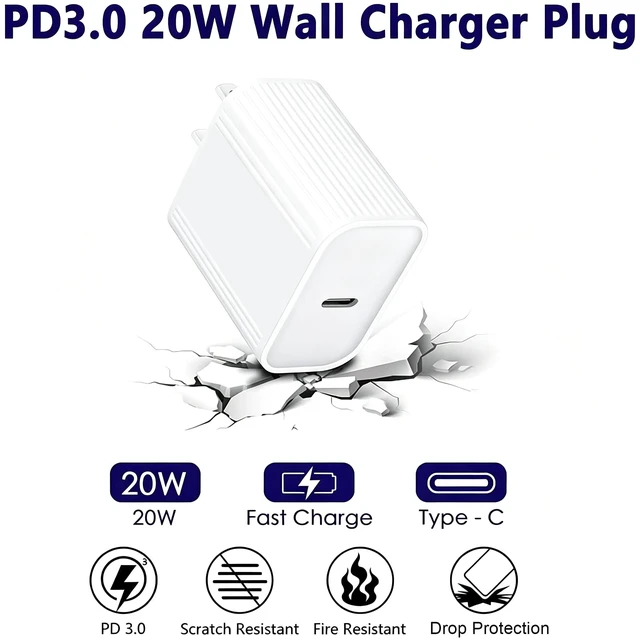 Alt view image 4 of 7 - iPhone Fast Charger Cable,Fast Charger iPhone 20W PD USB C Wall Charger Type C Power Adapter Lightning Cable Fast Charging Plug Compatible with iPhone14/13 Pro/12/11/XS/Max/XR/X/8 Plus/SE 2022,iPad