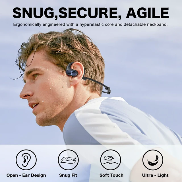 Alt view image 2 of 7 - OBT020 Open Ear Headphones, Running Headphones Bluetooth 5.3 Stereo Deep Bass, 55H Playtime, Crystal Clear Calls, Sweat Resistant Sports Headphones for Running, Cycling, WalkingBlack