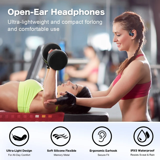 Alt view image 5 of 7 - OBT020 Open Ear Headphones, Running Headphones Bluetooth 5.3 Stereo Deep Bass, 55H Playtime, Crystal Clear Calls, Sweat Resistant Sports Headphones for Running, Cycling, WalkingBlack