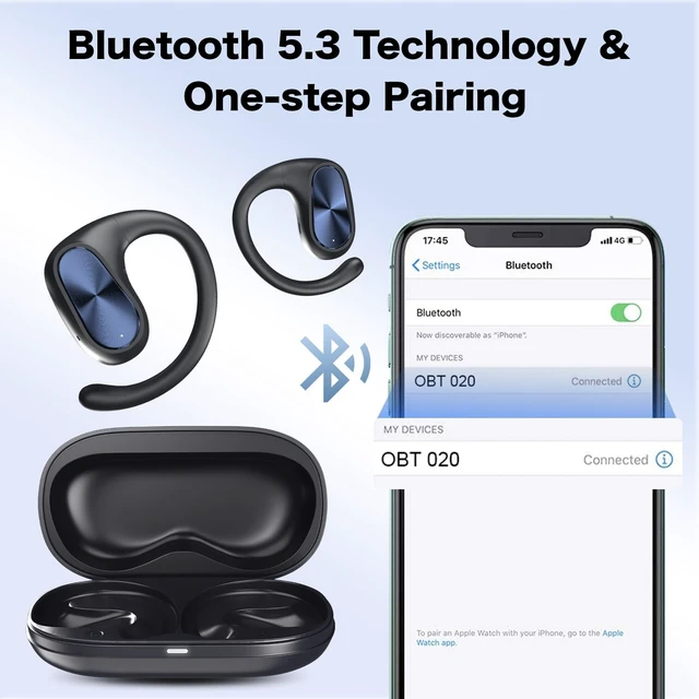 Alt view image 6 of 7 - OBT020 Open Ear Headphones, Running Headphones Bluetooth 5.3 Stereo Deep Bass, 55H Playtime, Crystal Clear Calls, Sweat Resistant Sports Headphones for Running, Cycling, WalkingBlack