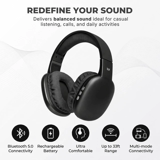 Alt view image 3 of 7 - Ultra Wireless Over-Ear Bluetooth Headphones with Mic,10H Playtime, Bluetooth Headset with Backup Wire & SD Slot, Wireless Headphones for Work, School & Gym (Black)