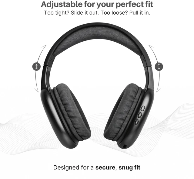 Alt view image 5 of 7 - Ultra Wireless Over-Ear Bluetooth Headphones with Mic,10H Playtime, Bluetooth Headset with Backup Wire & SD Slot, Wireless Headphones for Work, School & Gym (Black)