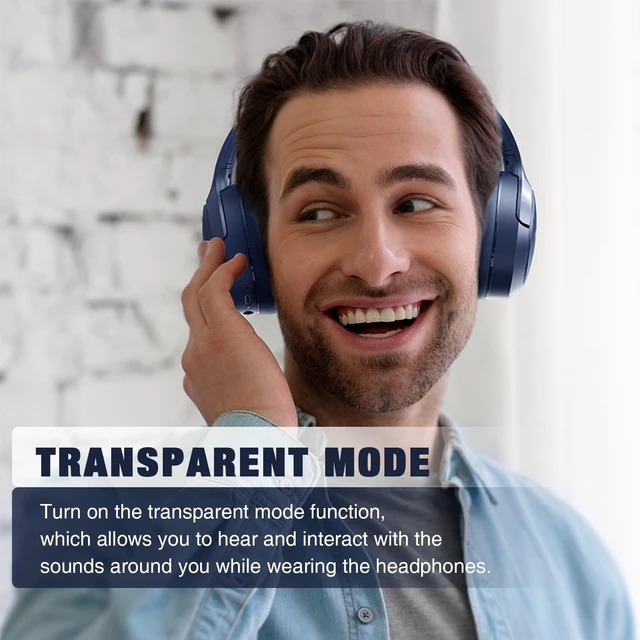 Alt view image 7 of 7 - Active Noise Cancelling Headphones, Wireless Bluetooth Over Ear (Blue)