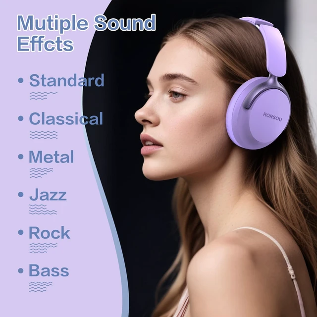 Alt view image 4 of 7 - B8 Bluetooth Headphones Over Ear, 6 EQ Music Modes and 50H Playtime Deep Bass Wireless Headphones with Mic, Lightweight Folding HiFi Stereo Headset for iPad/Travel/Tablet/PC/Home Purple