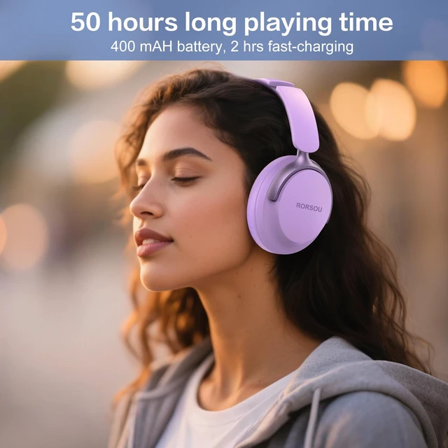 Alt view image 6 of 7 - B8 Bluetooth Headphones Over Ear, 6 EQ Music Modes and 50H Playtime Deep Bass Wireless Headphones with Mic, Lightweight Folding HiFi Stereo Headset for iPad/Travel/Tablet/PC/Home Purple