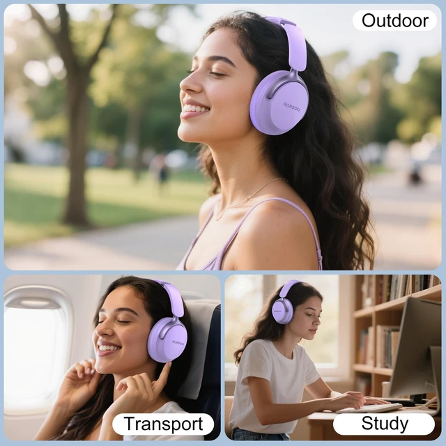 Alt view image 7 of 7 - B8 Bluetooth Headphones Over Ear, 6 EQ Music Modes and 50H Playtime Deep Bass Wireless Headphones with Mic, Lightweight Folding HiFi Stereo Headset for iPad/Travel/Tablet/PC/Home Purple