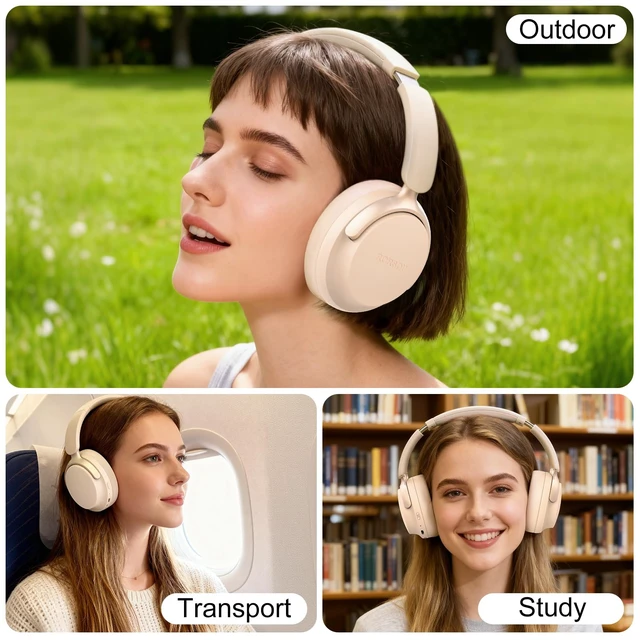 Alt view image 7 of 7 - B8 Bluetooth Headphones Over Ear, 6 EQ Music Modes and 50H Playtime Deep Bass Wireless Headphones with Mic, Lightweight Folding HiFi Stereo Headset for iPad/Travel/Tablet/PC/Home Beige White