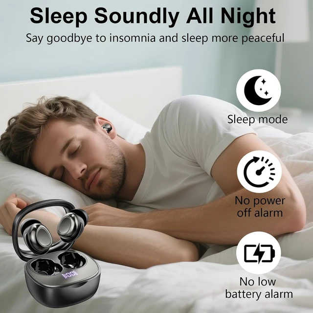 Alt view image 2 of 7 - Wireless Earbuds, 2026 Bluetooth 5.4 Sleep Ear buds, Wireless Headphones | Sleep Mode, 55H Playtime, ENC Dual Mic, IPX7 Waterproof, Digital Battery Display, iOS/Android, Short relaxation/Fitness