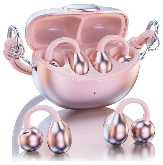 Main image of Clip-On Open Ear Earbuds for Women,Bluetooth 6.0 Wireless Earbuds with Hi-Fi Stereo Sound, Lightweight Headphones for Small Ears,Comfortable All-Day Wear,40H Playtime,USB-C,Sports Daily Use Rose gold